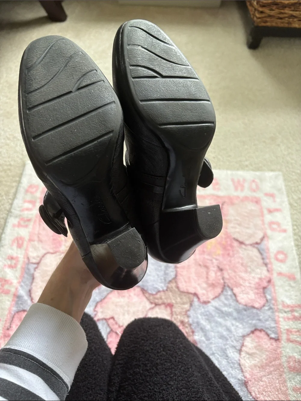 Clarks Black Leather Mary Jane Heels with Buckle Strap